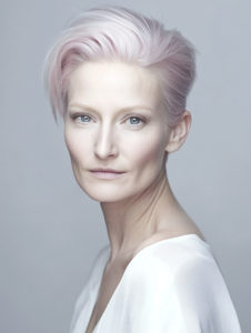 women wearing bold short haircut with pink toning color