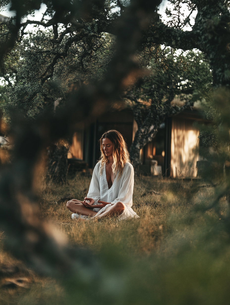 girl on vipassana meditation in the wood