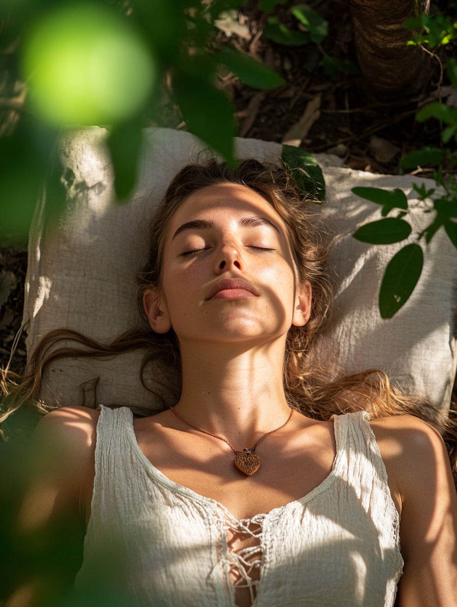 girl with close eyes doing shavasana technique