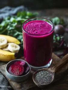 a vibrant color beetroot juice in the glass for hair health