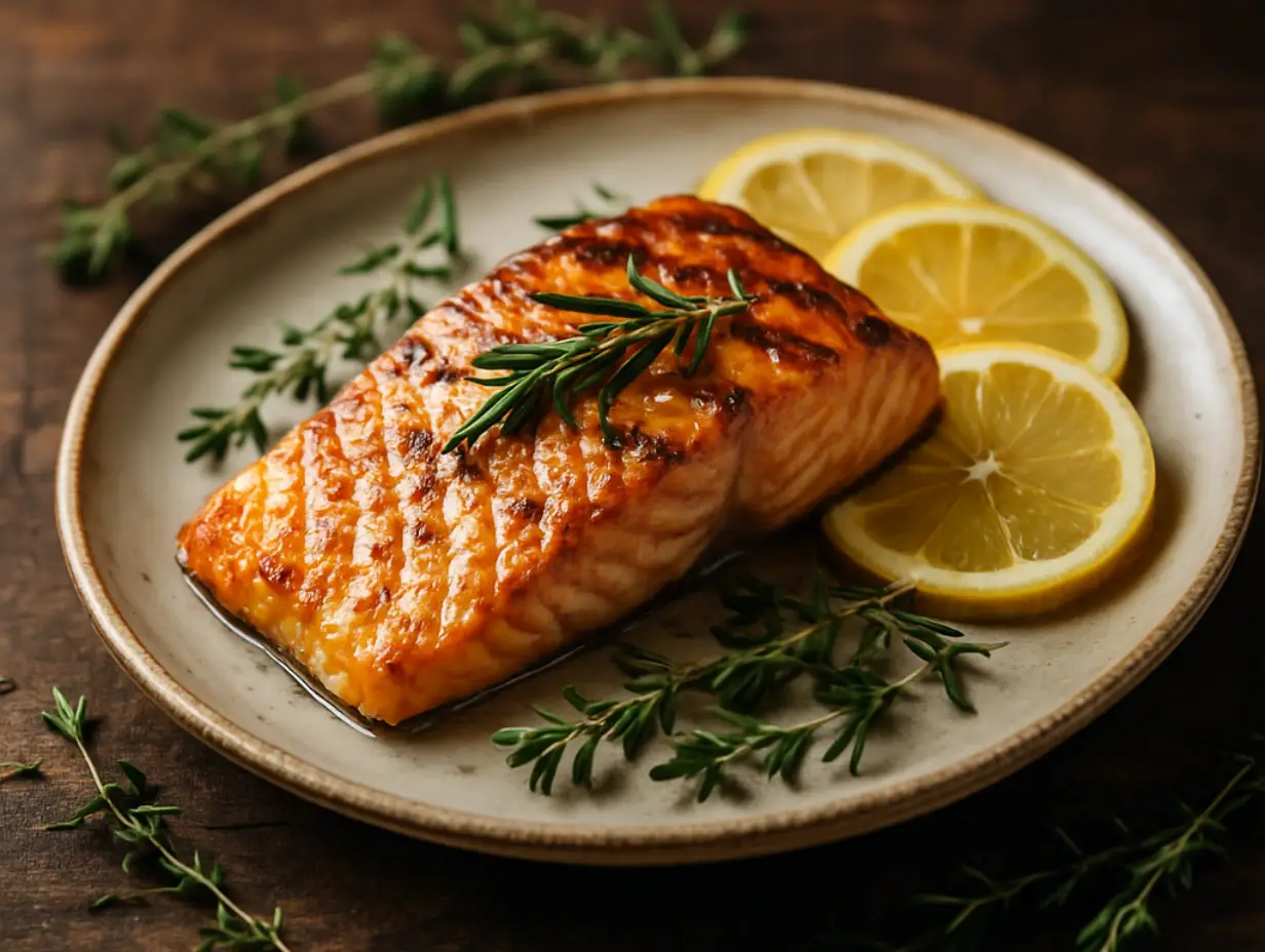 salmon on plate a great food for hair health and growth