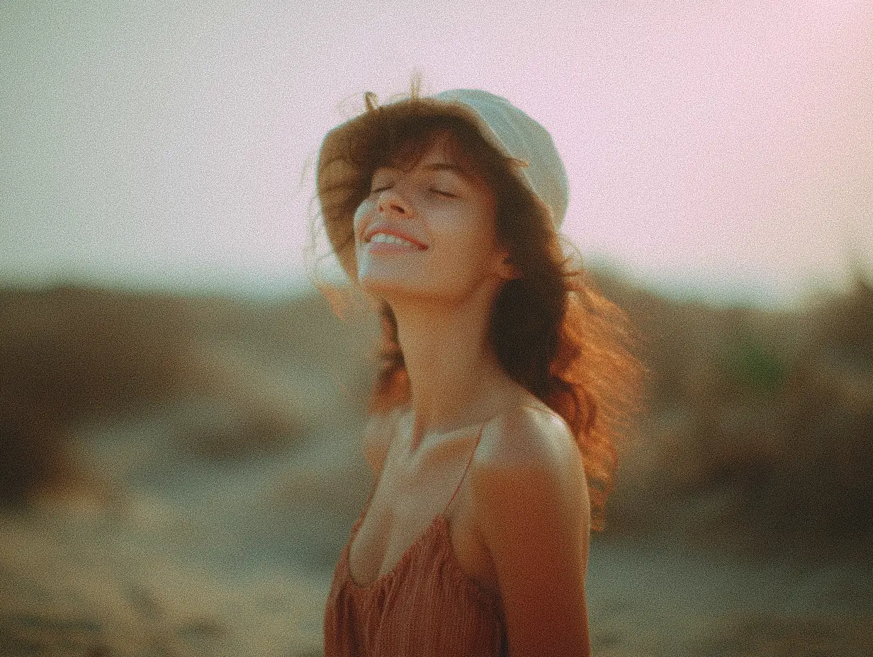 girl in bucket hat hideing hair for uv protection