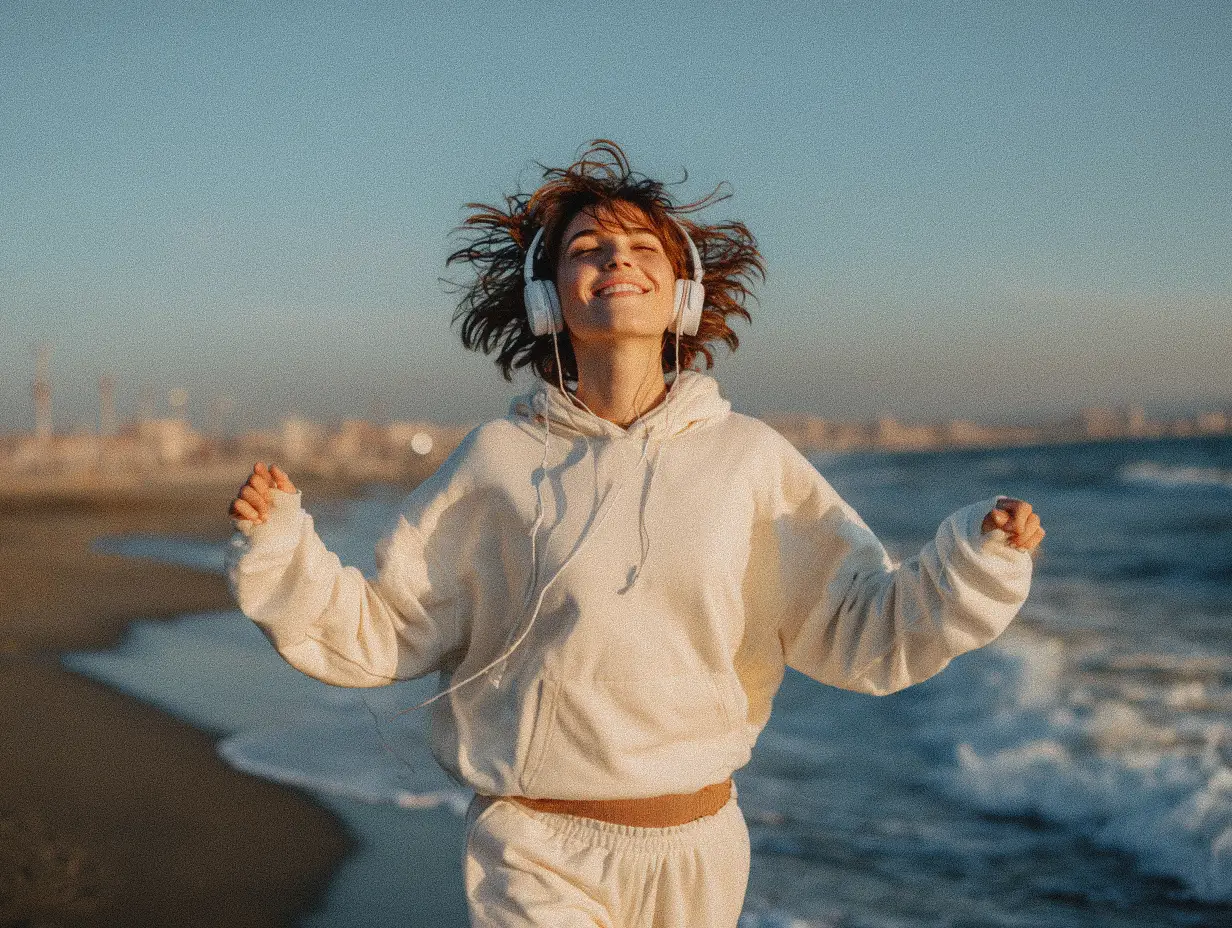 girl is running on the beach to improve bad mood
